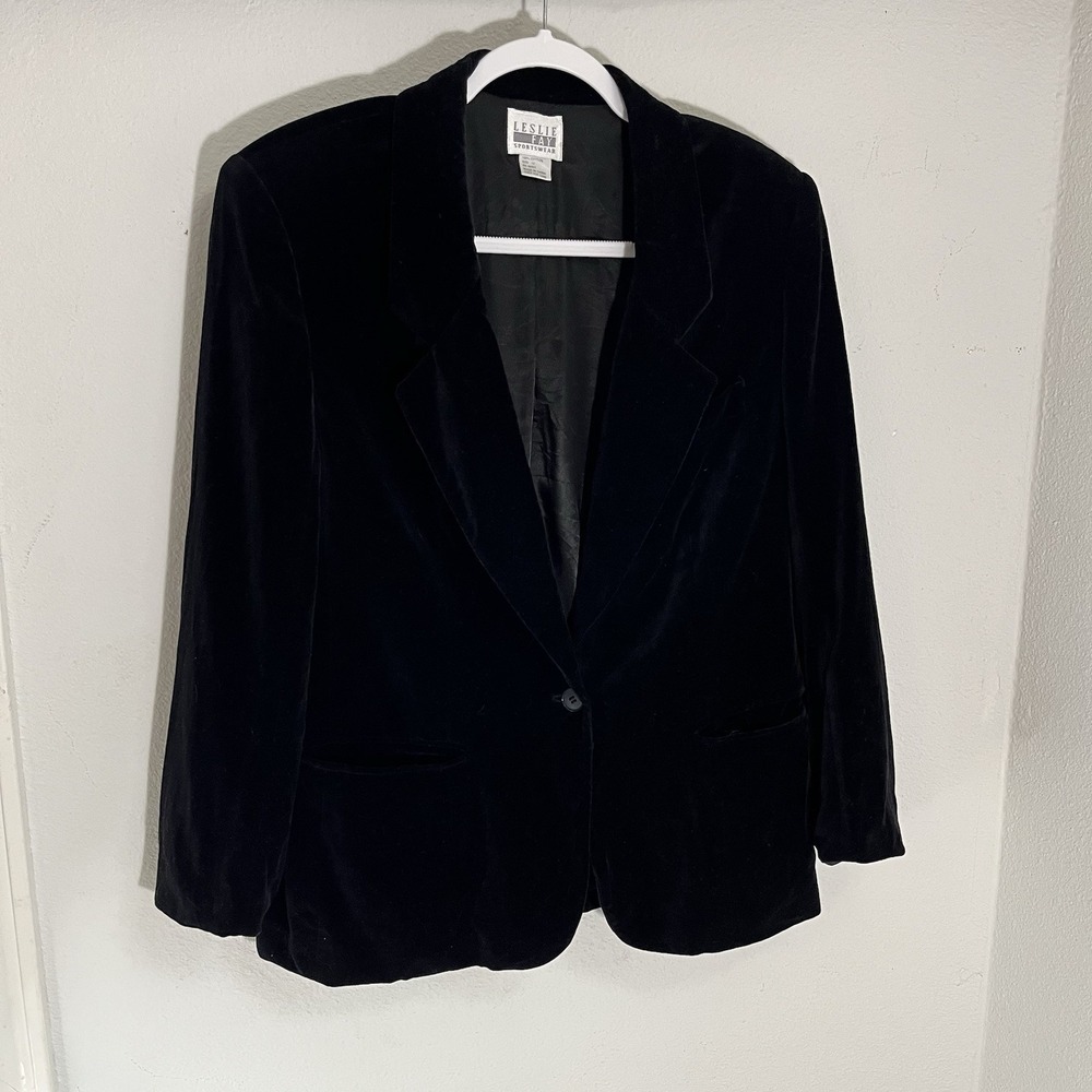 Leslie Fay Women's Blazer Jacket Womens Size 10 Black Velvet Vtg Cotton